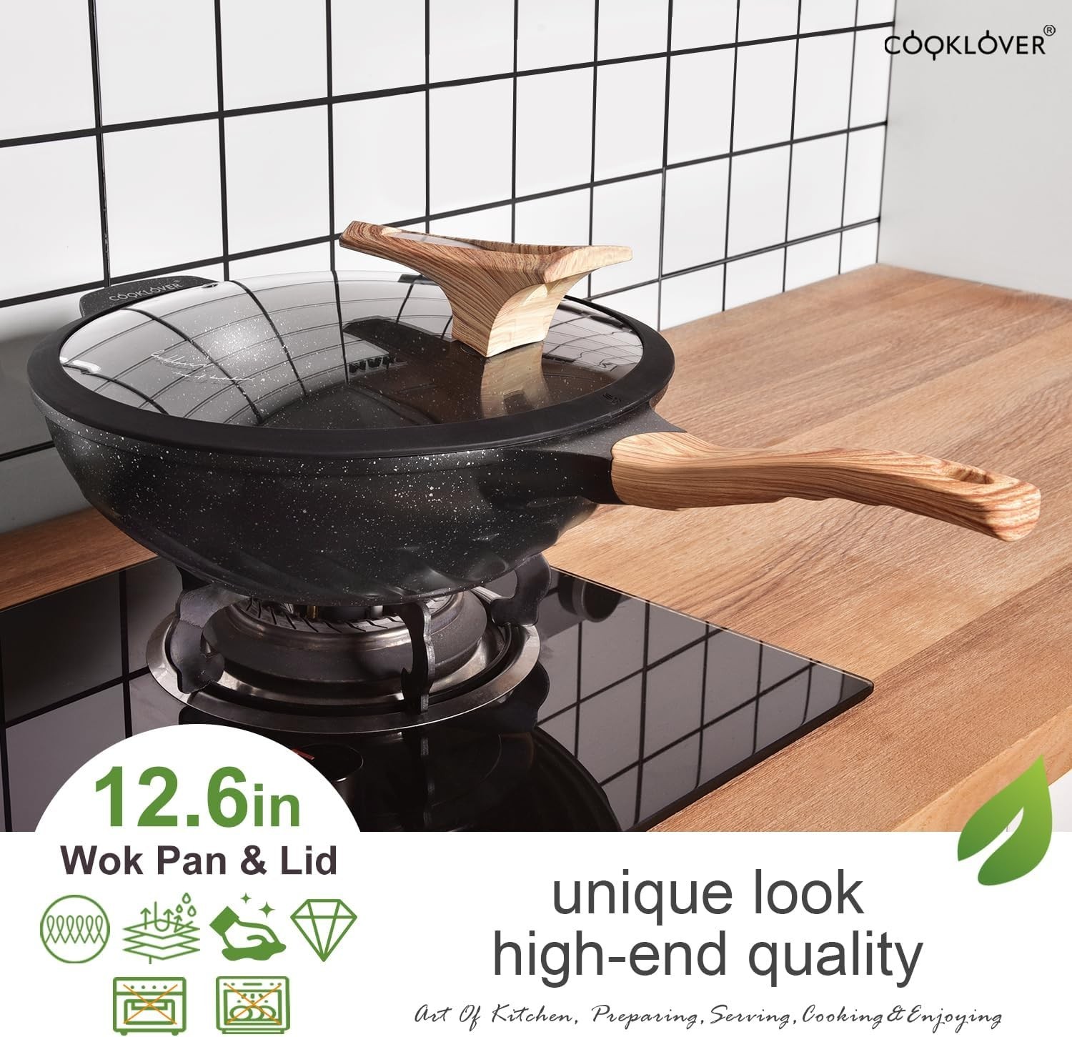 Scratch Resistant Wok Pan – Die-Cast Aluminum – 12.6 Inch