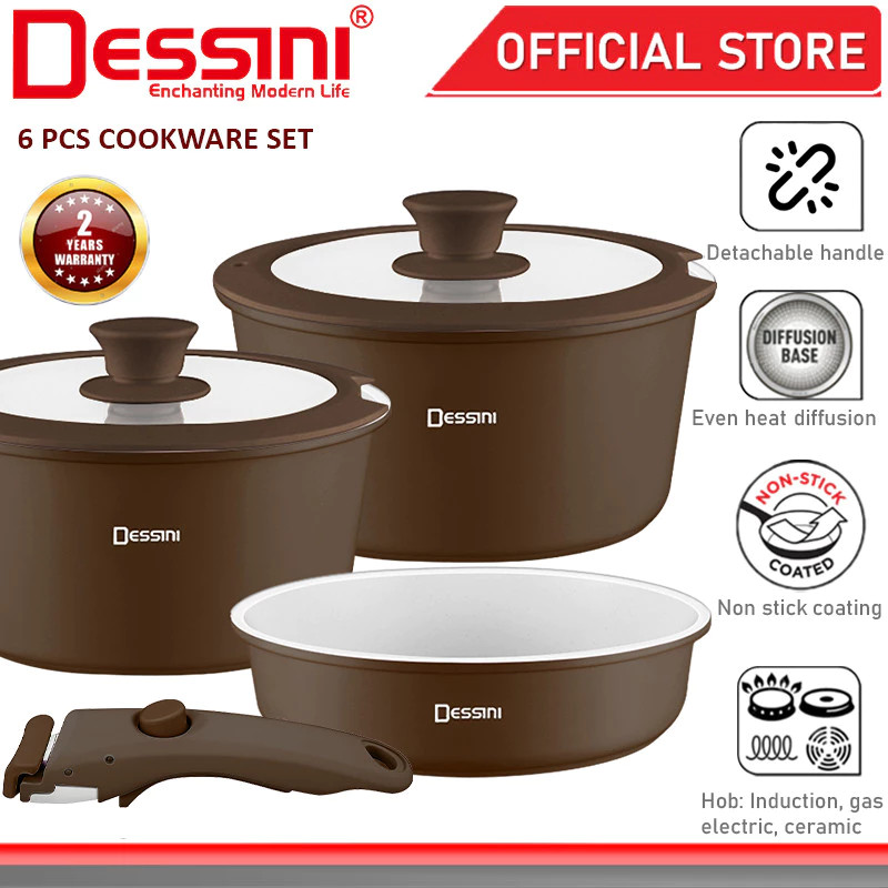 DESSINI ITALY iRMZ-6-S Non Stick Granite Cooking Pot Frying Pan Cookware 6 pcs