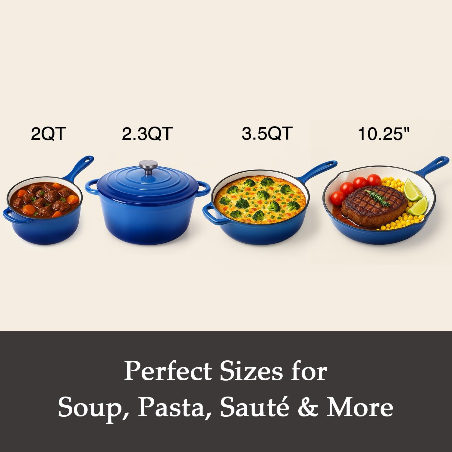 Enameled Cast Iron Cookware Set, 4-Pcs Oven Safe up to 500°F – Versatile Cooking