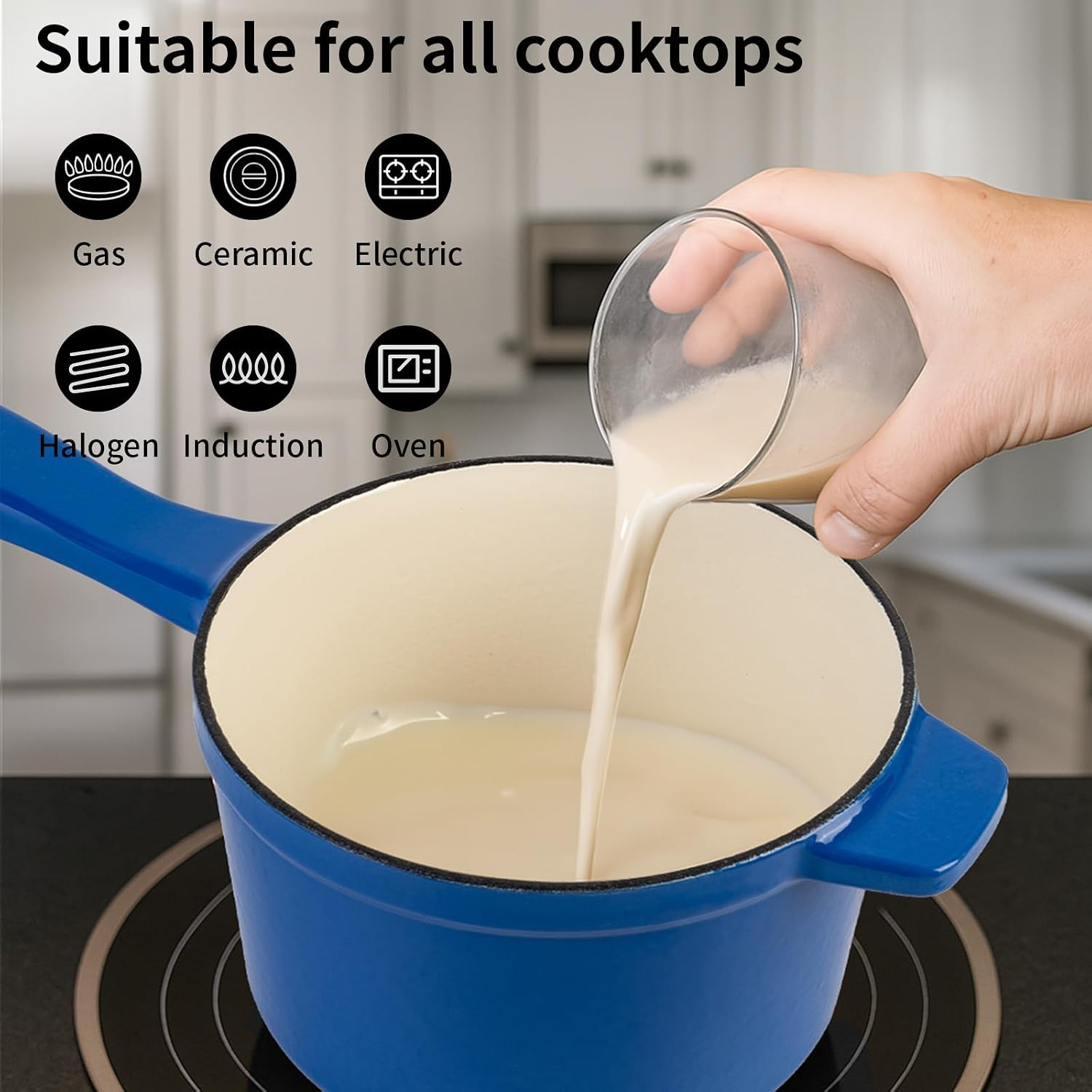 Enameled Cast Iron Sauce Pan with Lid, 1.7 Quart Saucepan with Lid, Small Dutch