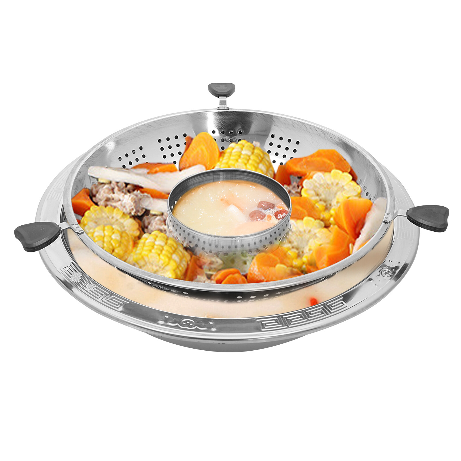 Stainless Steel Chinese-style Rotary Lifting Hot Pot with Divider Fit most stove