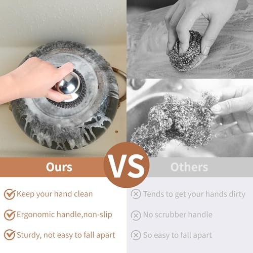 5Pcs Steel Wool Scrubber with Replacement Wire Sponge Pads Set, 1 Handle+4 Pads