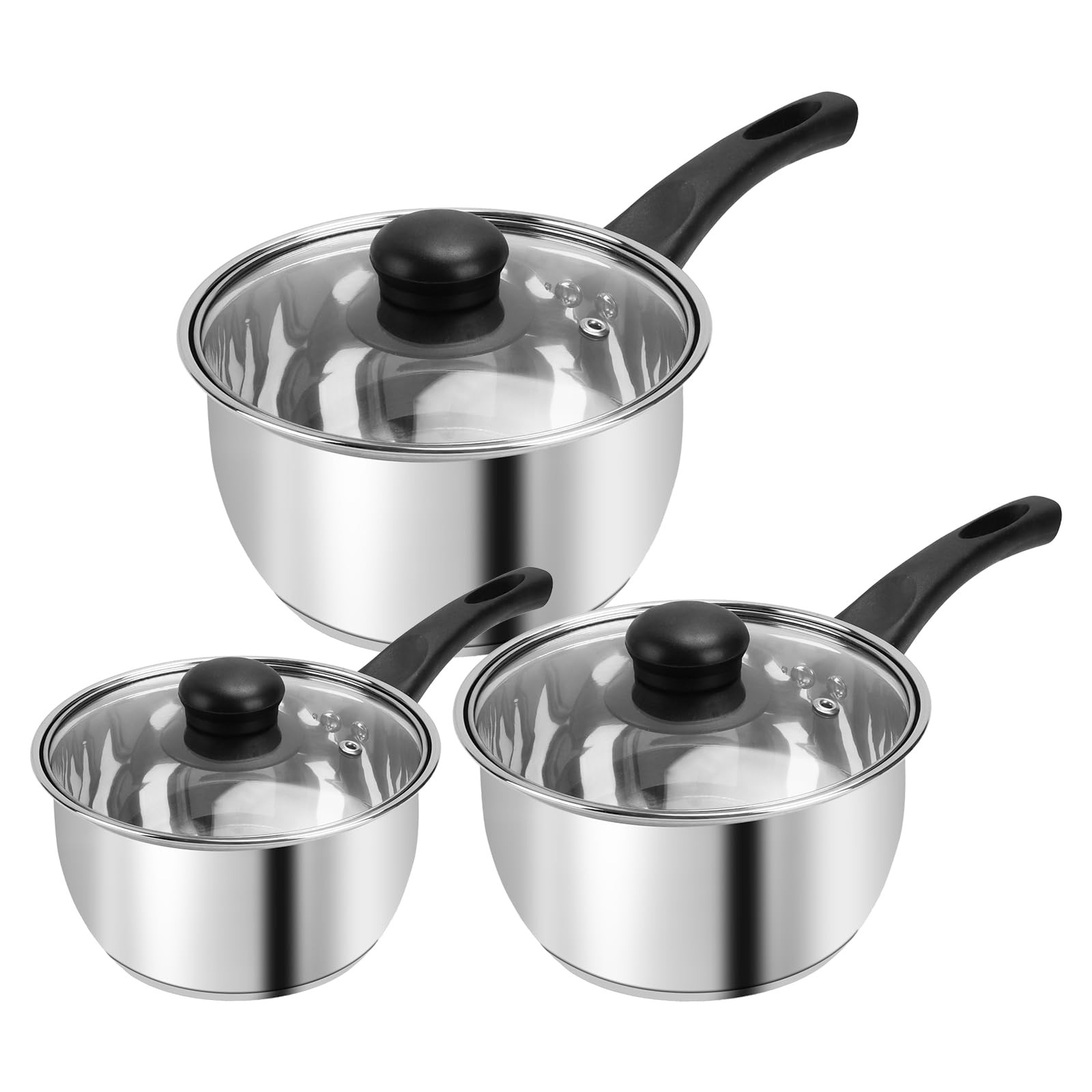 Stainless Steel Pot Set with Lid 6pcsSauce Pans 1QT & 2QT & 3QT SetTriply Bot…