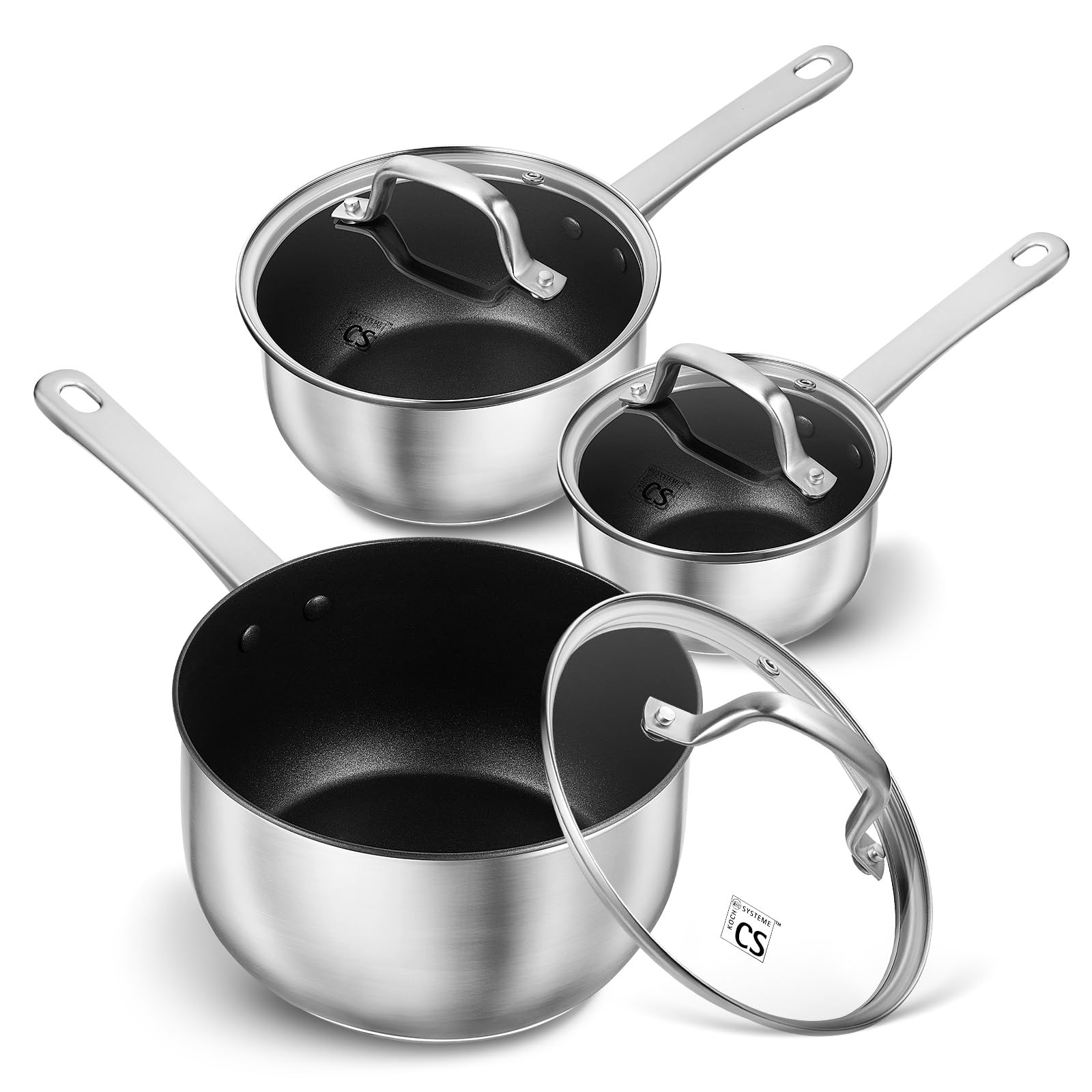 Stainless Steel Saucepan Set, 1QT & 2QT & 3QT Stainless Steel Sauce Pan with …