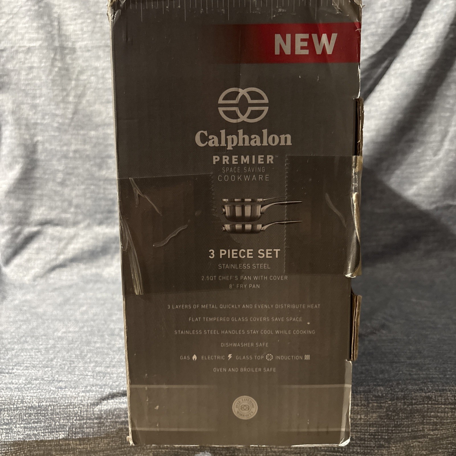 Calphalon Premier Cookware Set, Stainless Steel – 3 Piece Set (Defected Box)