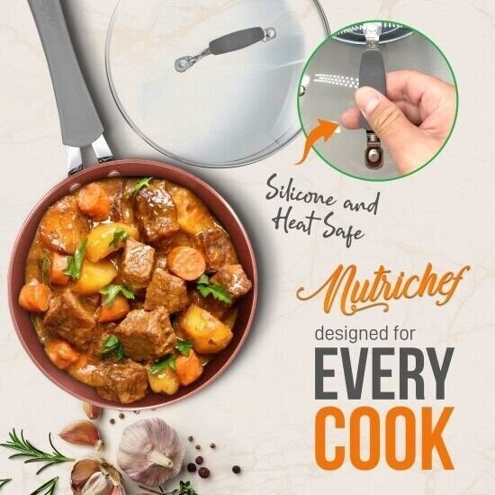 Nutrichef Kitchen Cookware Set w/Elegant Lines Pattern Non-Stic NCCW11GL