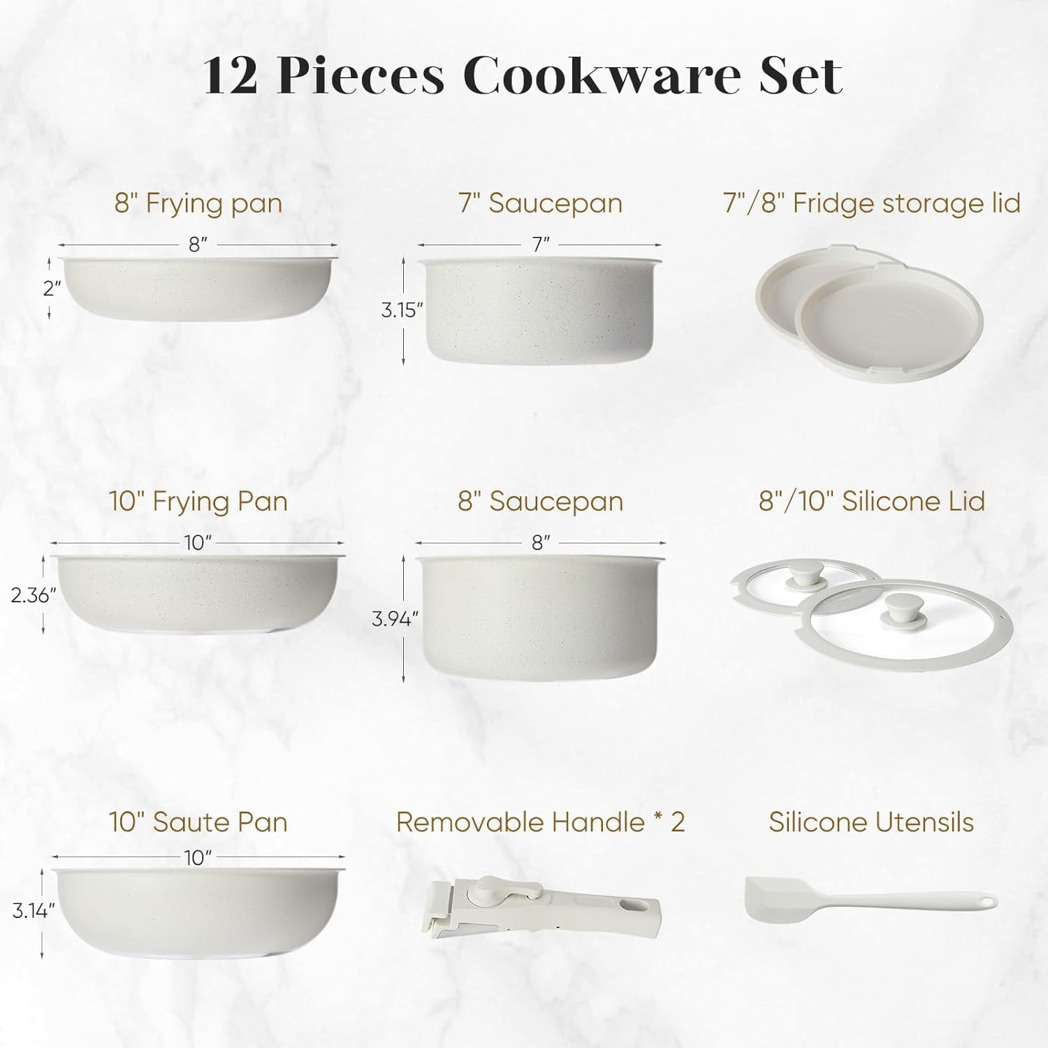 Non-Stick 12-Piece Cookware Set with Detachable Handle – Beige Pots & Pans