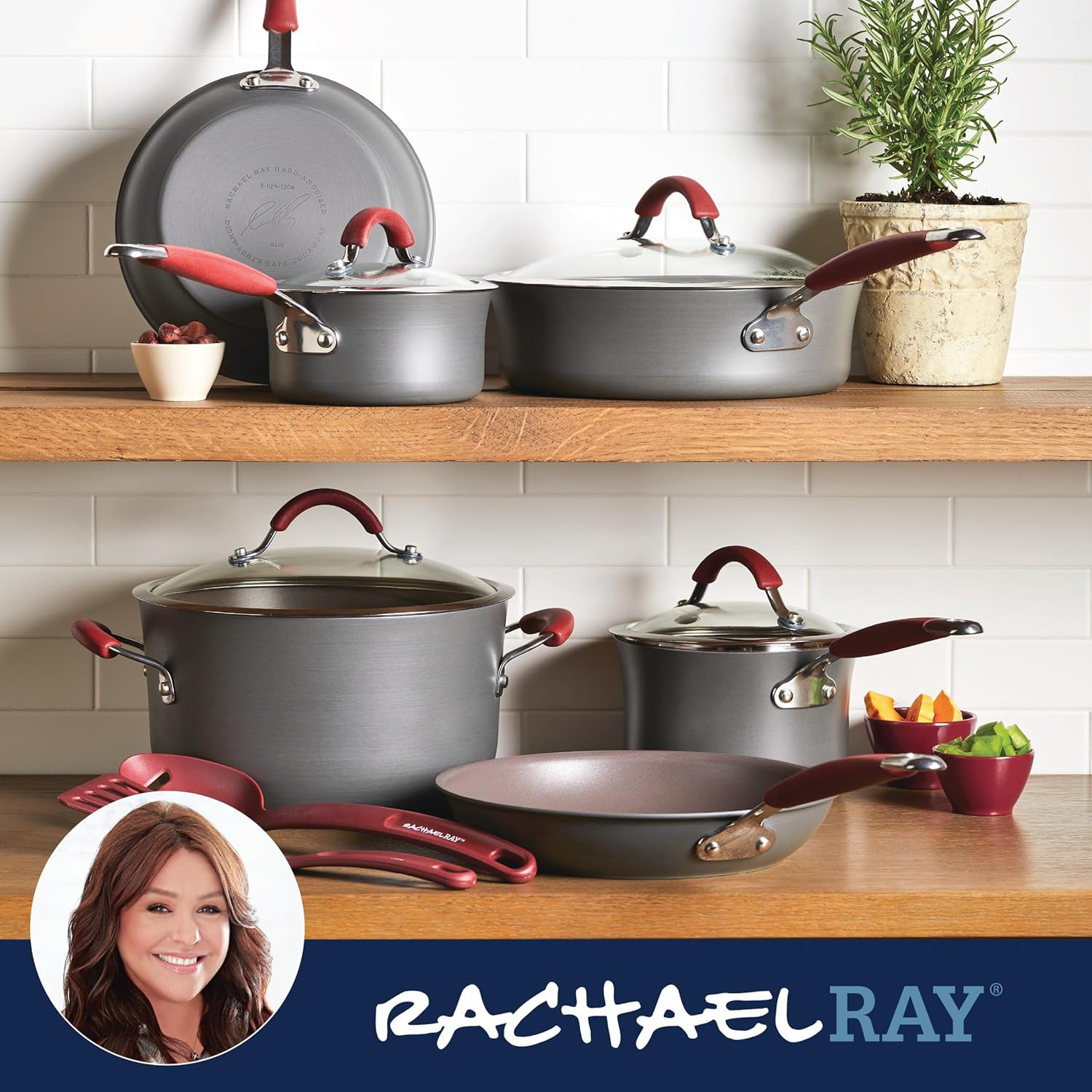 Batería de cocina antiadherente anodizada dura Rachael Ray Cucina 87630