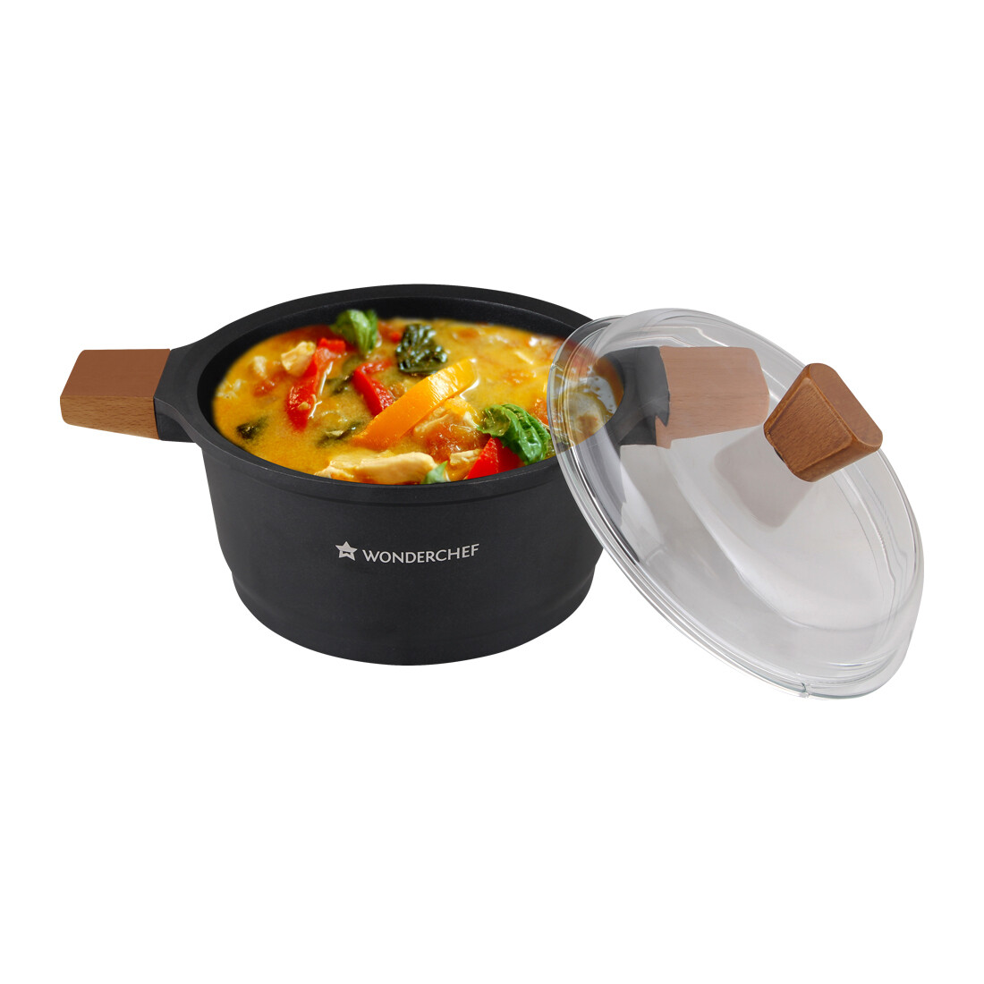 Wonderchef Die Cast Aluminum Casserole with Lid and Wooden Handle, 20cm, 24cm