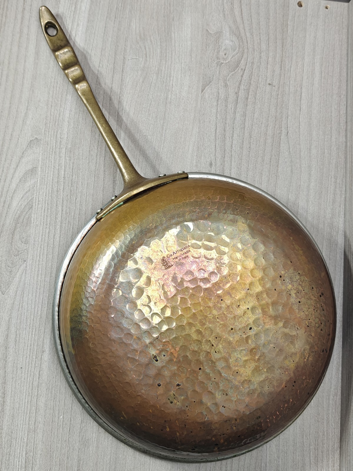 CU ARTIGIANA Hammered Copper 11.5″ IN SAUCIER Pan W/ Tin Lining Made In Italy