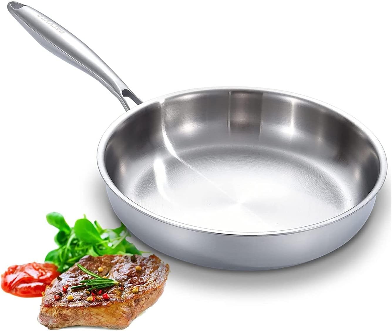 DELARLO 10″ Tri-Ply Stainless Steel Frying Pan 18/10 Oven Safe Skillet 600°F