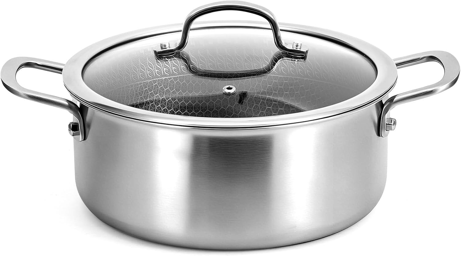 4.6 Qt Stainless Steel Stock Pot with Glass Lid, 9.4 Inch 3-Ply 18/10 Induction