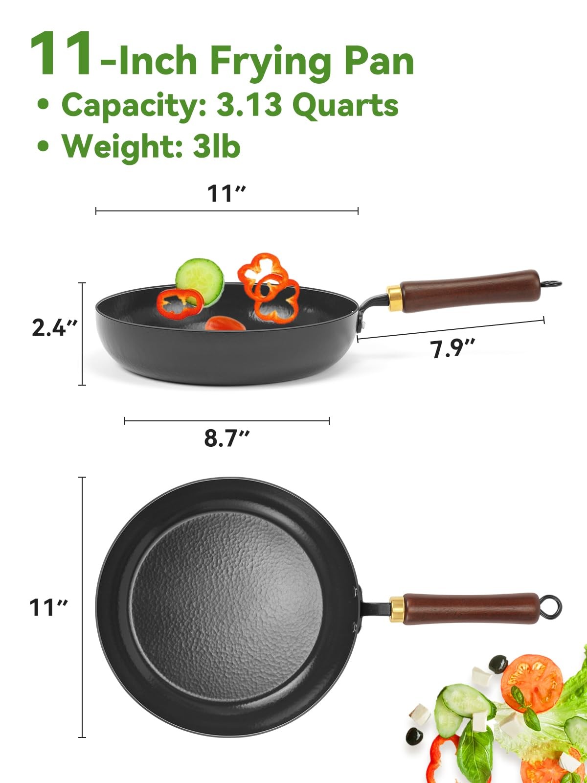 Carbon Steel Skillet, 11-Inch Nonstick Frying Pan, Season-Free Enameled Carbo…
