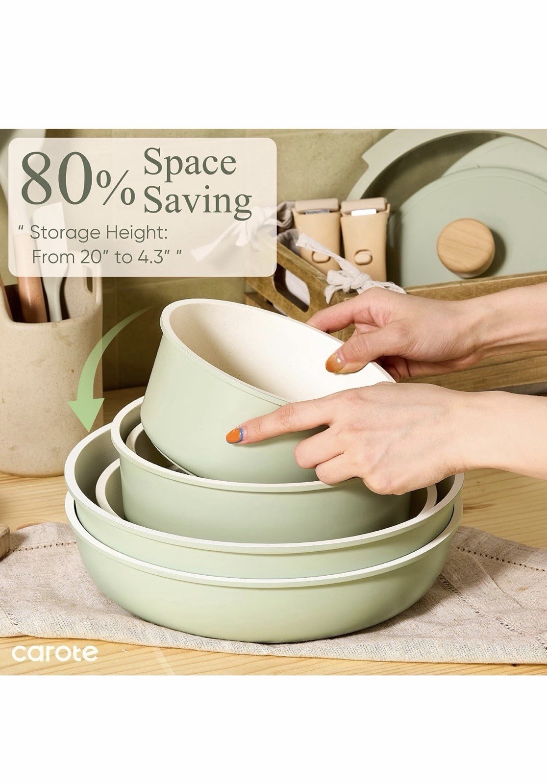 CAROTE Pots and Pans Set Nonstick Cookware Set Detachable Handle 19pcs Induction