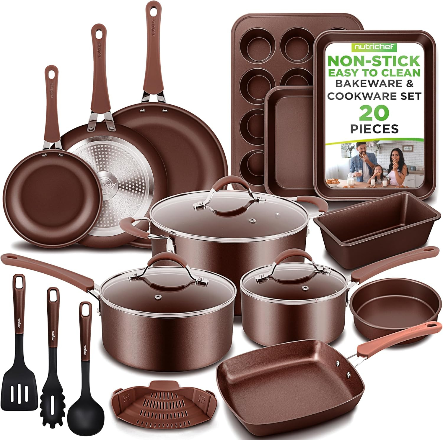 20 Piece Professional Home Kitchen Cookware and Bakeware, Pots and Pans Set Non