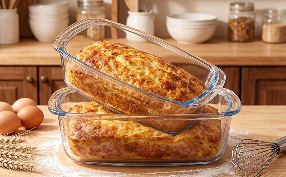 1Pa 1.9 Qt Glass Loaf Pan with Lids-Oven, Dishwasher, Freezer and