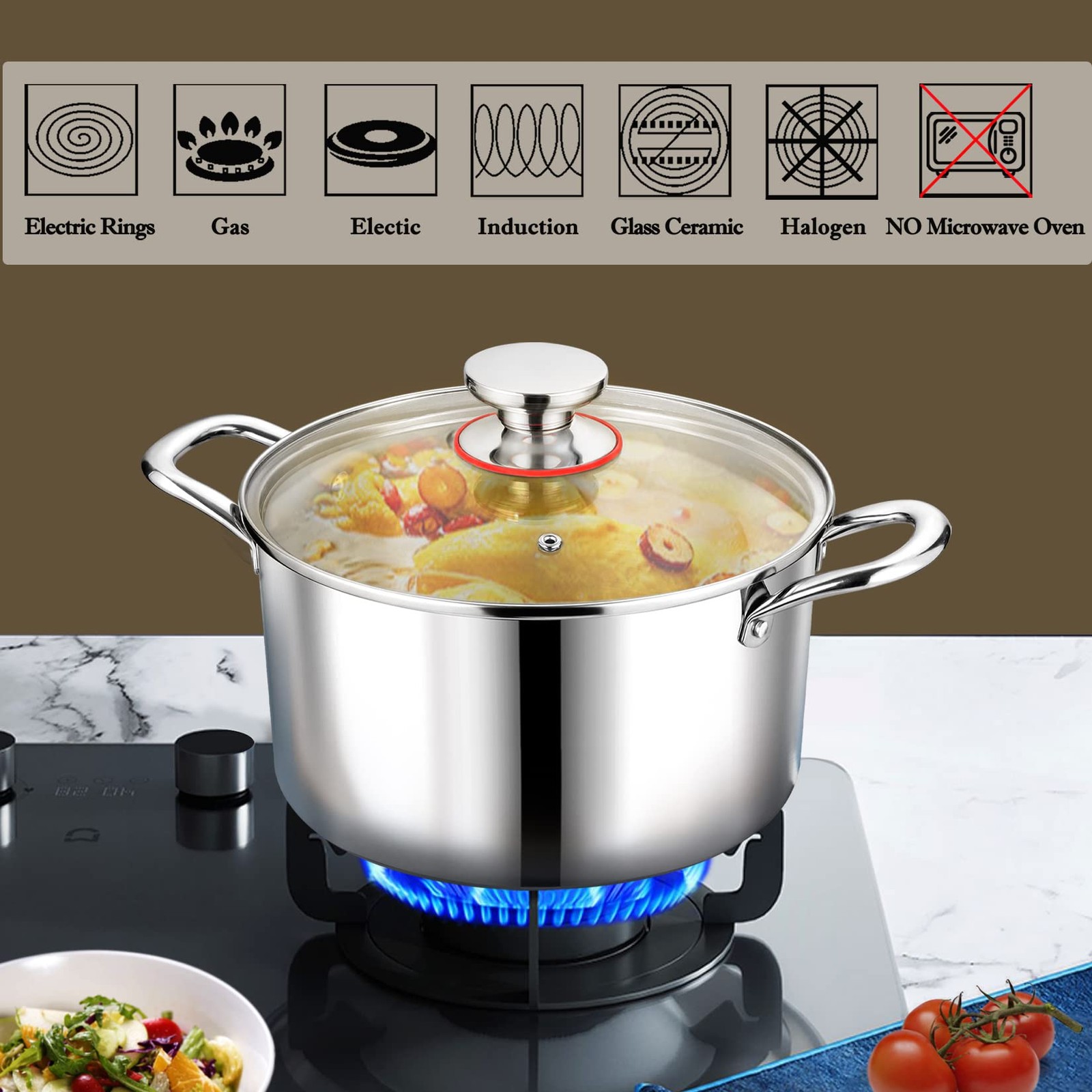 4 Quart Tri-Ply Stainless Steel Stock Pot, 4 Qt Stockpot Pasta Cooking Pot wi…