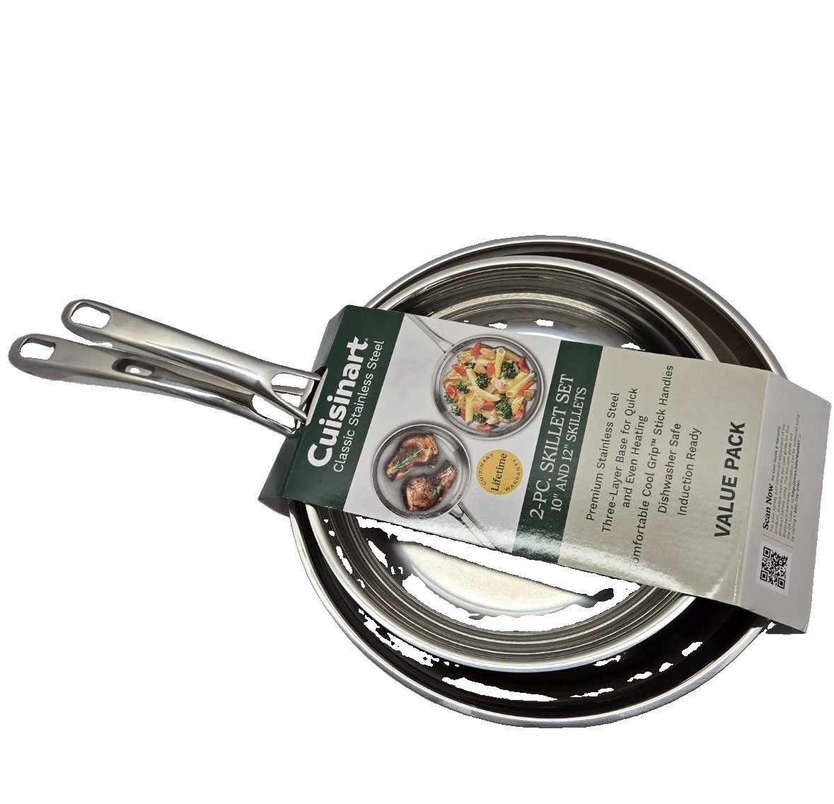 Cuisinart Classic 10″ & 12″ Stainless Steel 2Pk Skillet Set, Premium Tri-Ply