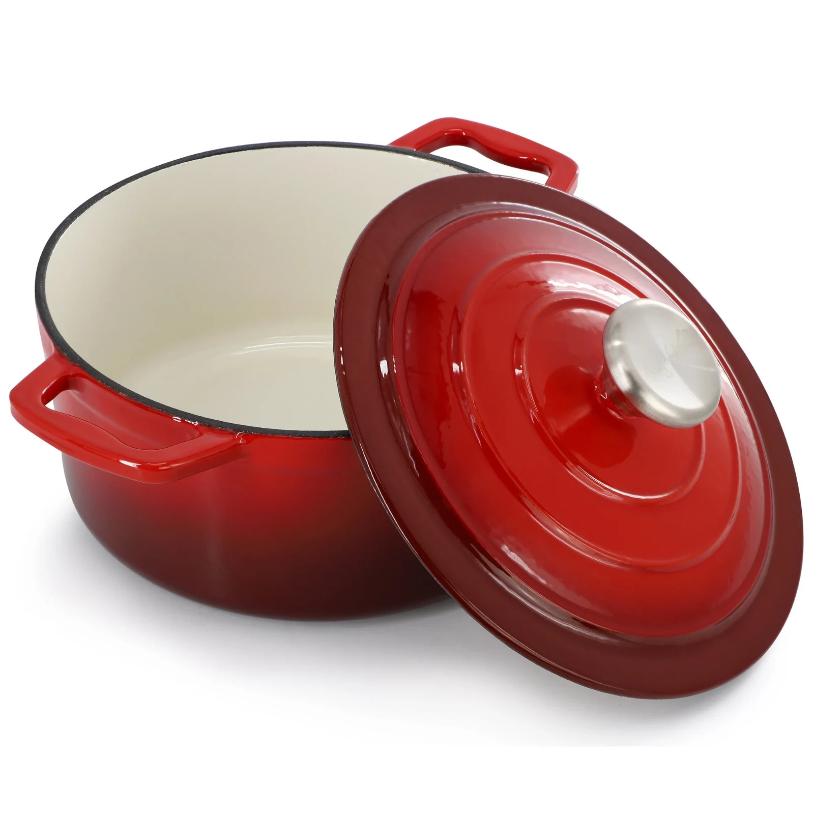 MegaChef 2.7 Quart Round Enameled Cast Iron Casserole in Gradient Red