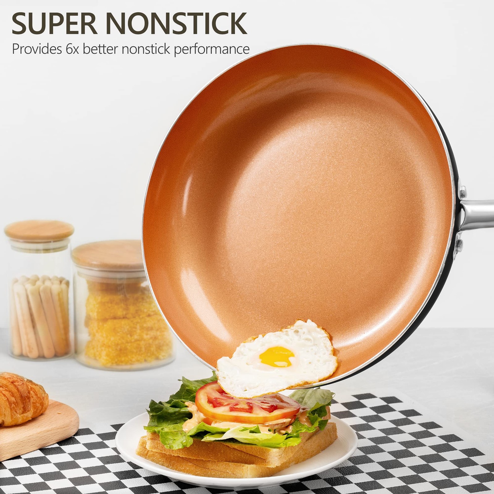 8 Inch Nonstick Frying Pan with Lid Ceramic Titanium Coating Copper Small Pan
