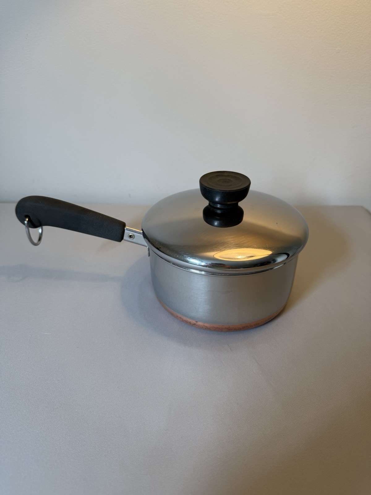 Vintage Revere Ware 1 Qt Copper Bottom Saucepan Pot Lid Clinton IL 1801 USA