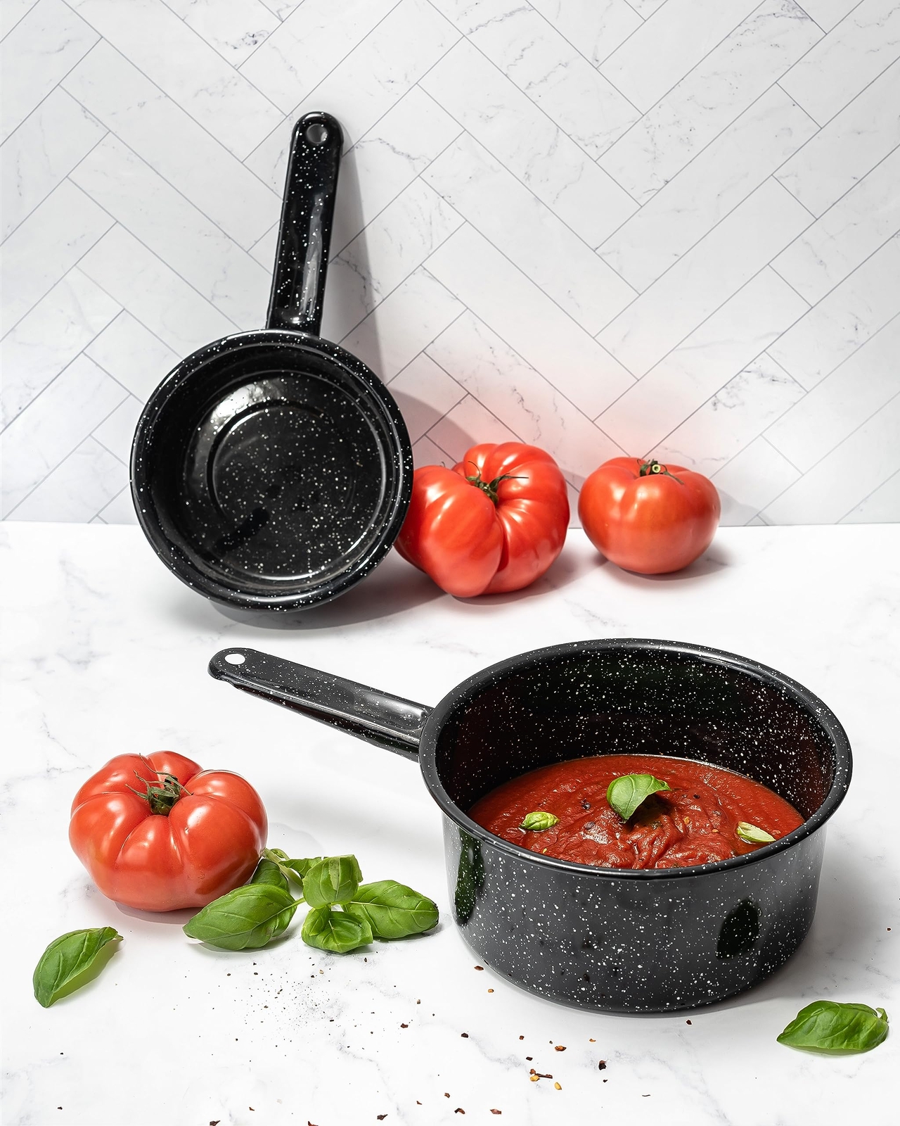 Granite Ware Saucepan, 1 and 2 Qt, Set of 2 – Speckled Black