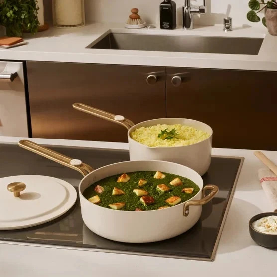 Our Place 8-piece Essentials Healthy Ceramic Nonstick Cookware Set – Cream