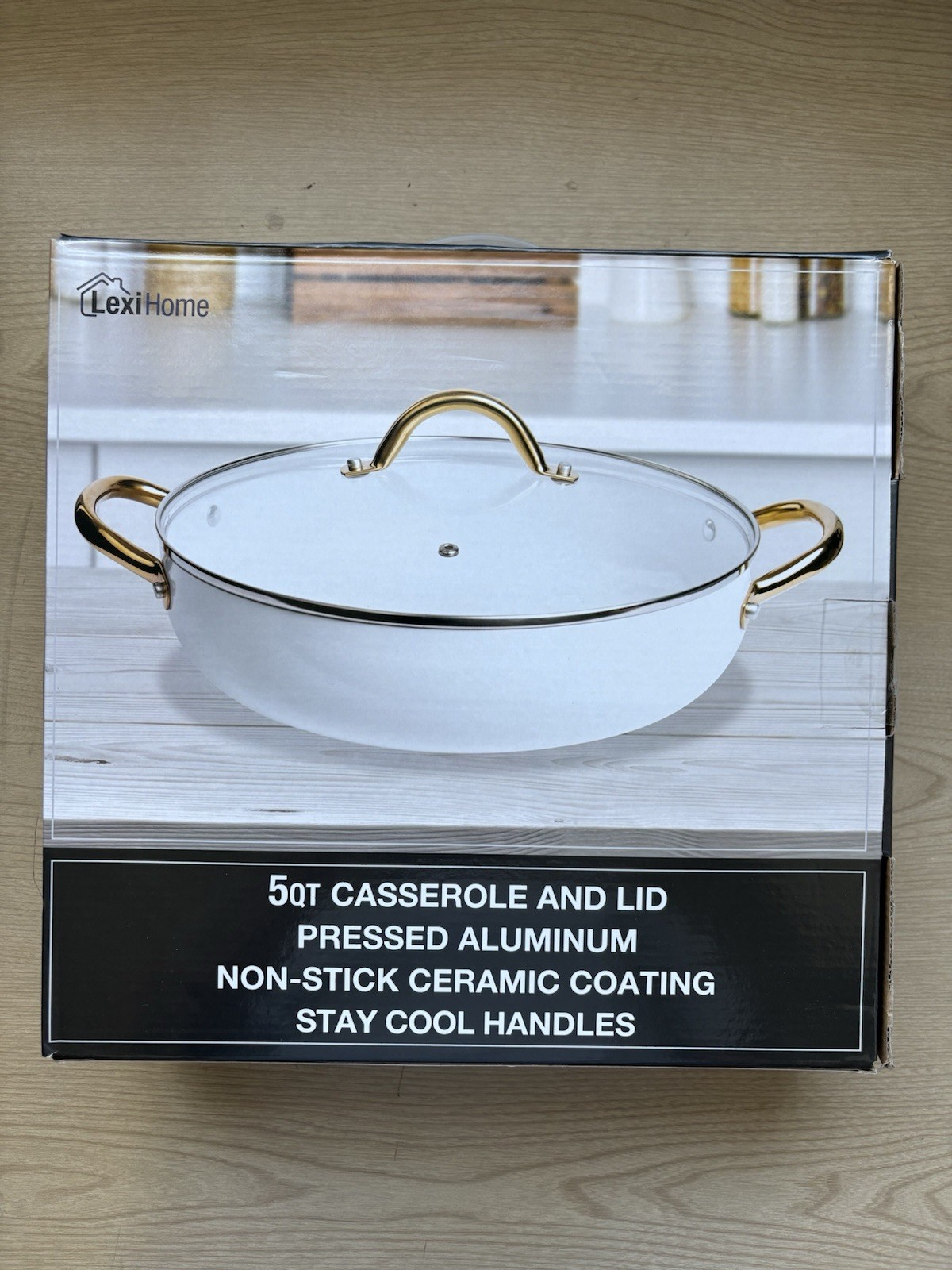 5QT CASSEROLE AND LID PRESSED ALUMINUM NON-STICK CERAMIC COATING