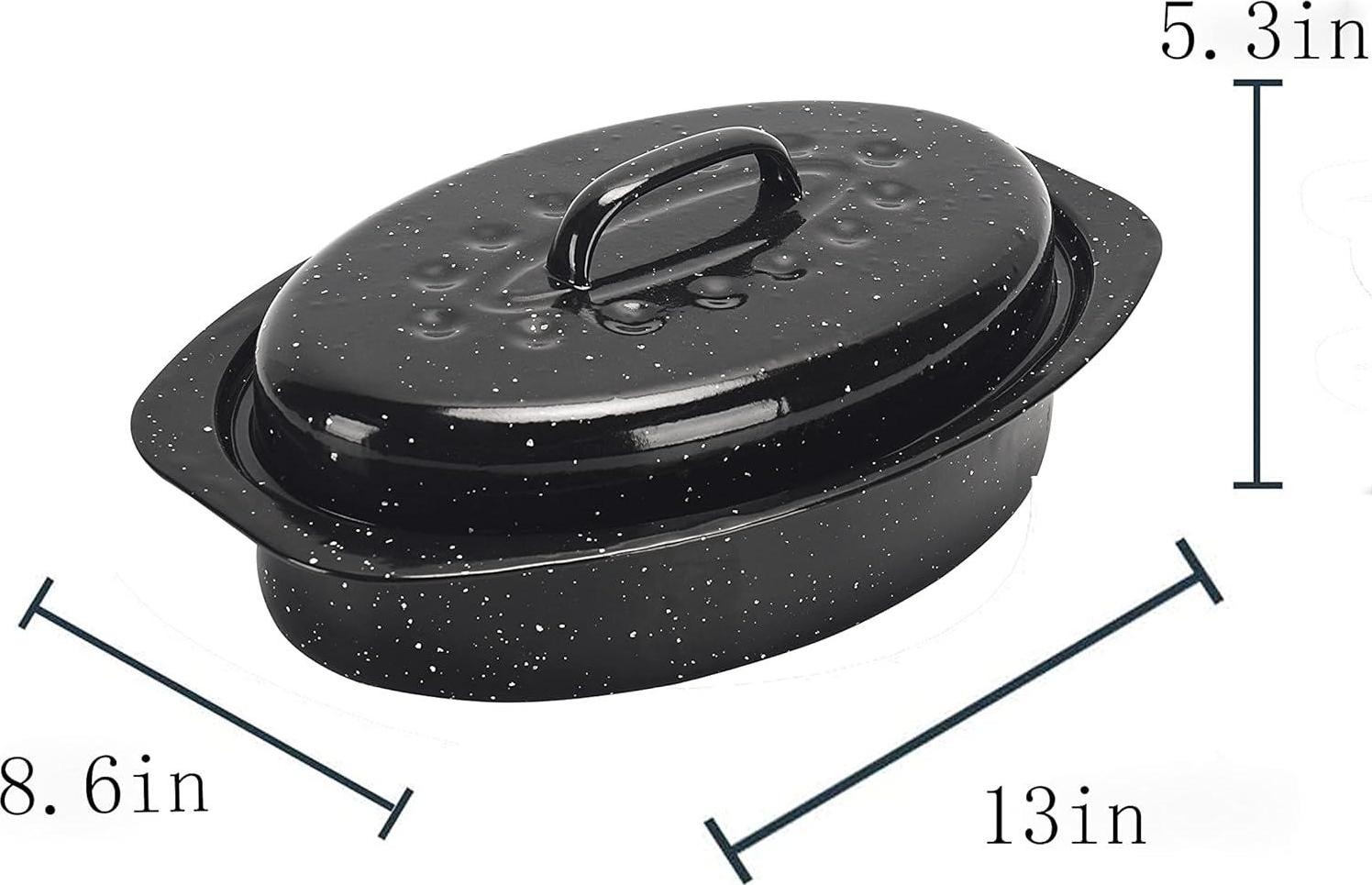 Covered Oval Roaster, 13 Inches, Black