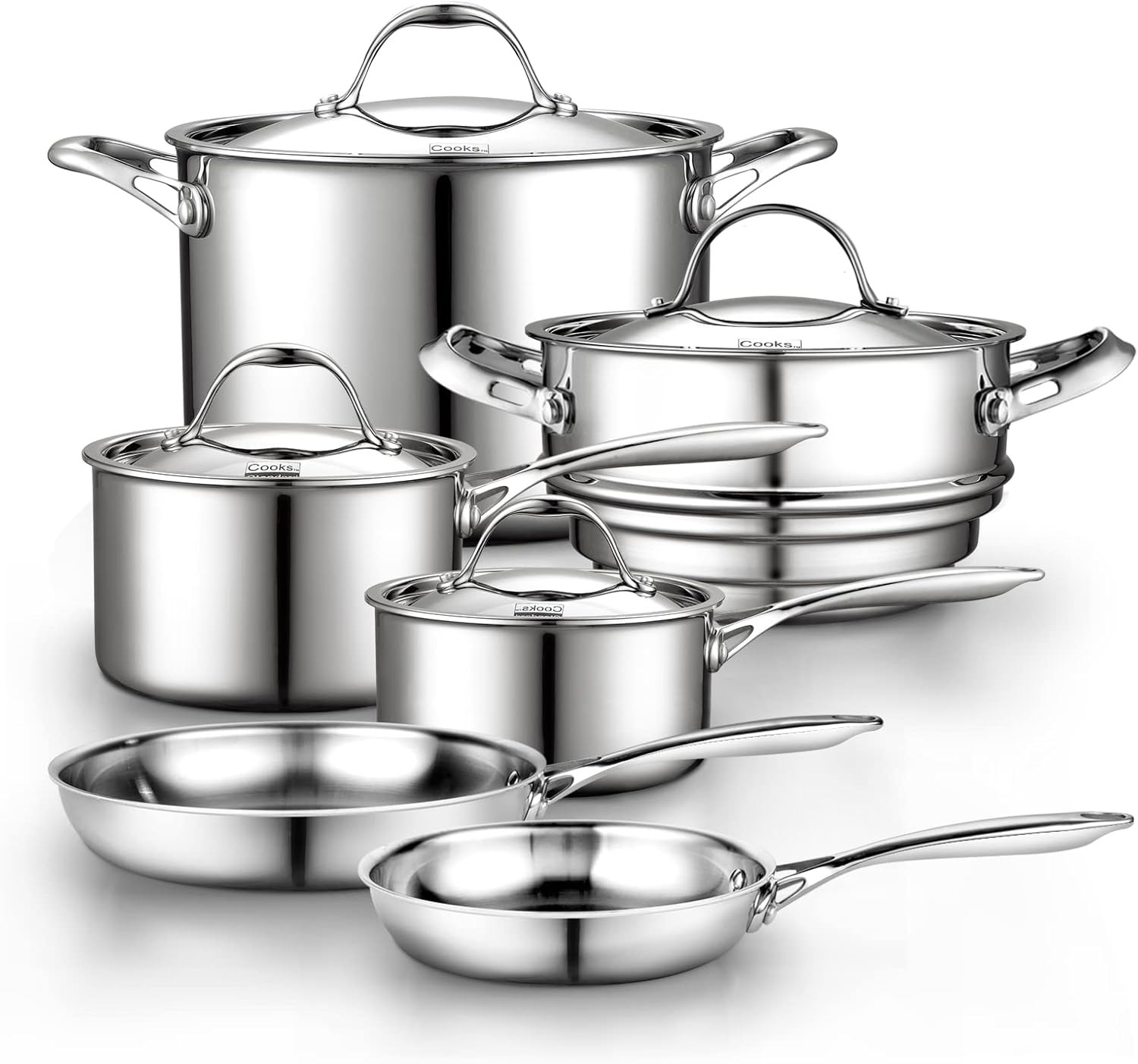 Stainless Steel Kitchen Cookware Sets 10-Piece, Multi-Ply Full Clad Pots and Pan