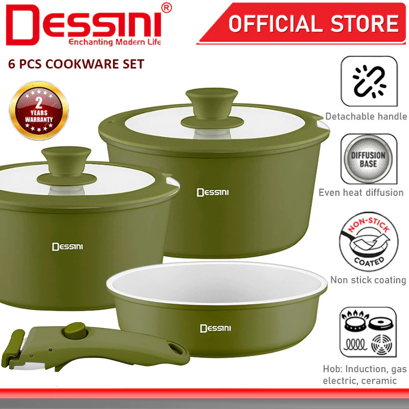 DESSINI ITALY iRMZ-6-S Non Stick Granite Cooking Pot Frying Pan Cookware 6 pcs