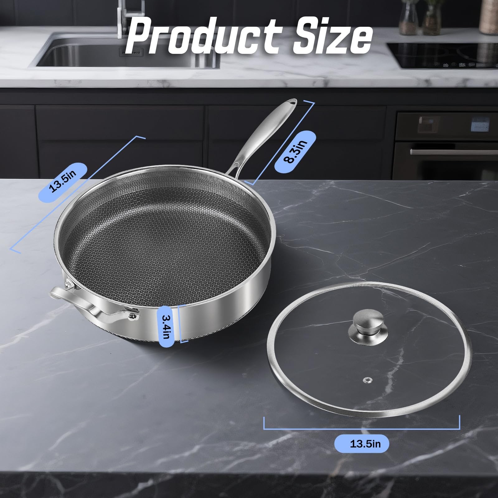 Frying Pans Nonstick wih Lid, Non Stick Tri-Ply Stainless Steel Saute Pan, 8 …