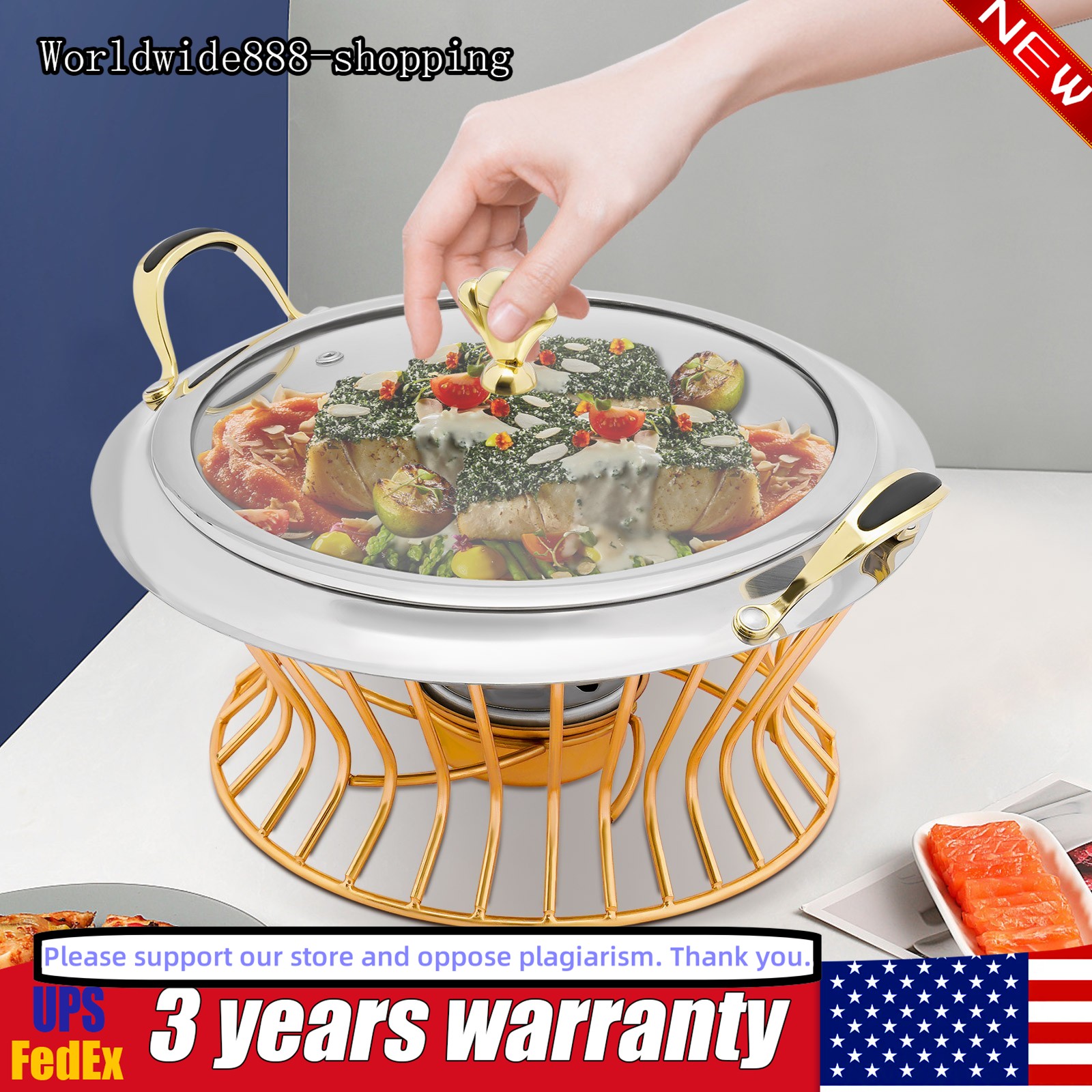 2L Chafing Dish Stainless Steel Circular Buffet Catering Warmers W/ Fuel Holder