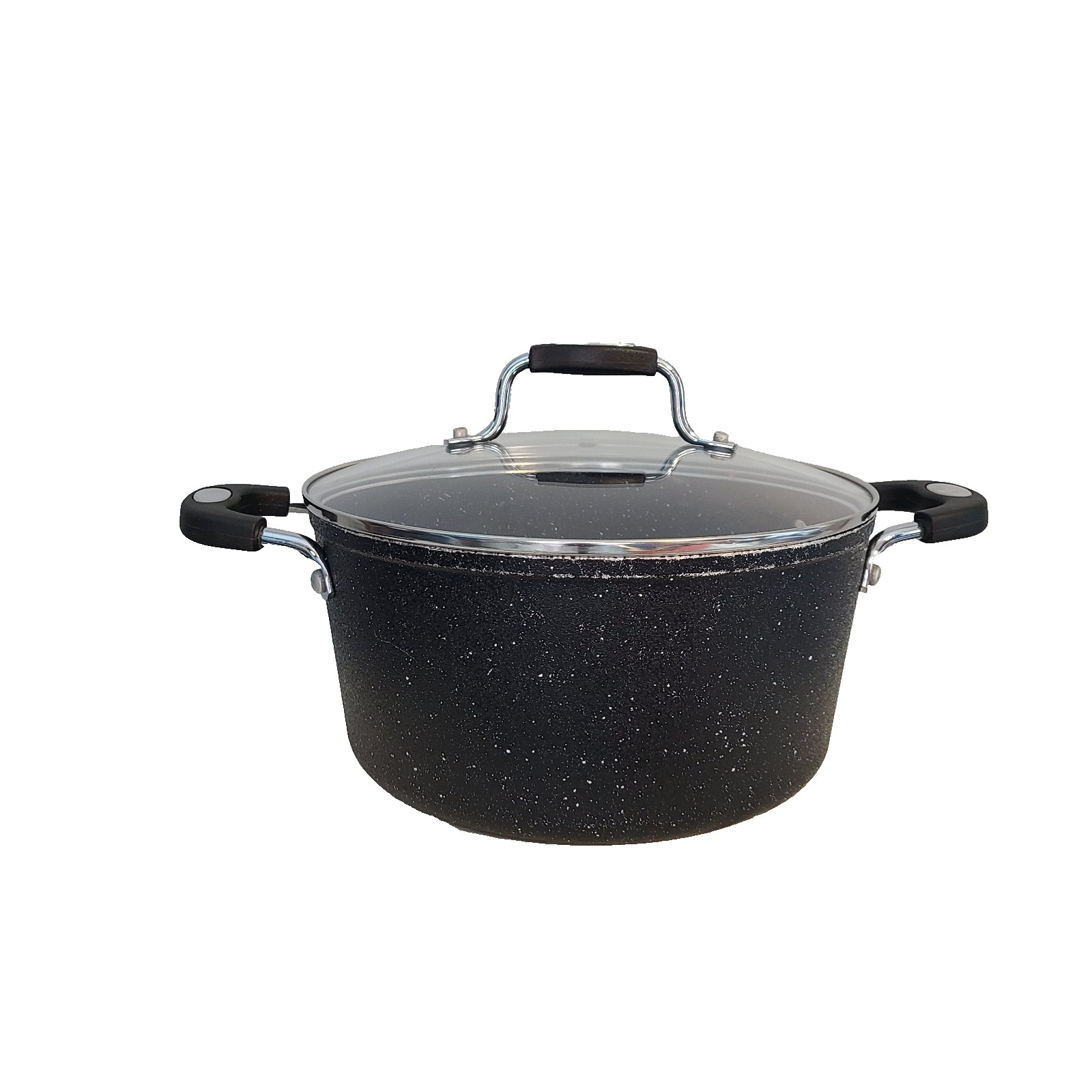THE ROCK Heritage Starfrit Speckled Black Stock Pot Casserole Pan with Glass Lid
