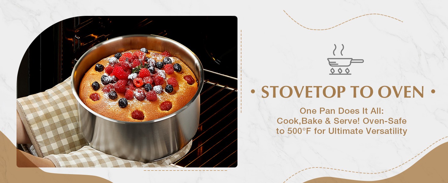 18/10 Stainless Steel Saucepan Set Removable Handle, 1.5QT & 2QT & 3QT Sauce Pan