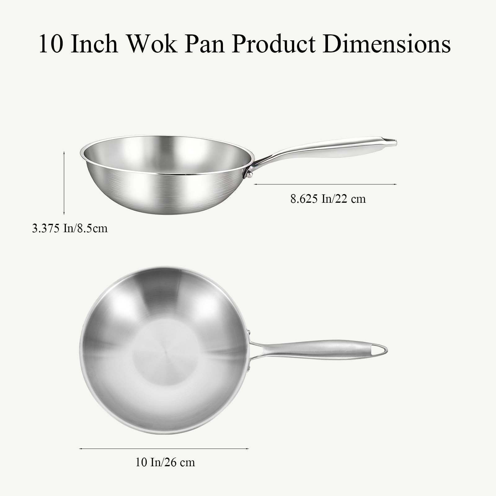 10 Inch Stainless Steel Wok Pan with Lid, Tri-ply Stainless Steel Frying Pan,…