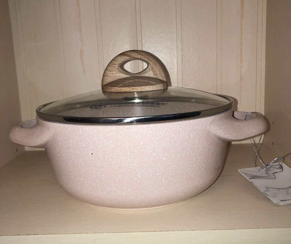 Masterclass Pastel PINK Speckled Casserole 8″ 9.5 11 Pan Cookware w/ Lid Cooking