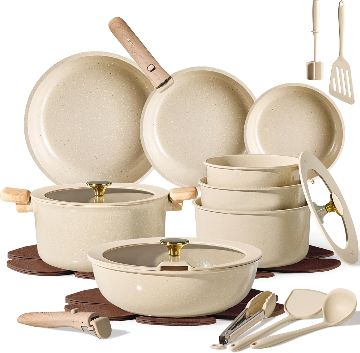 25PCS Ceramic Cookware Set, Pots and Pans set Non Stick, RV Kitchen Cooking S…