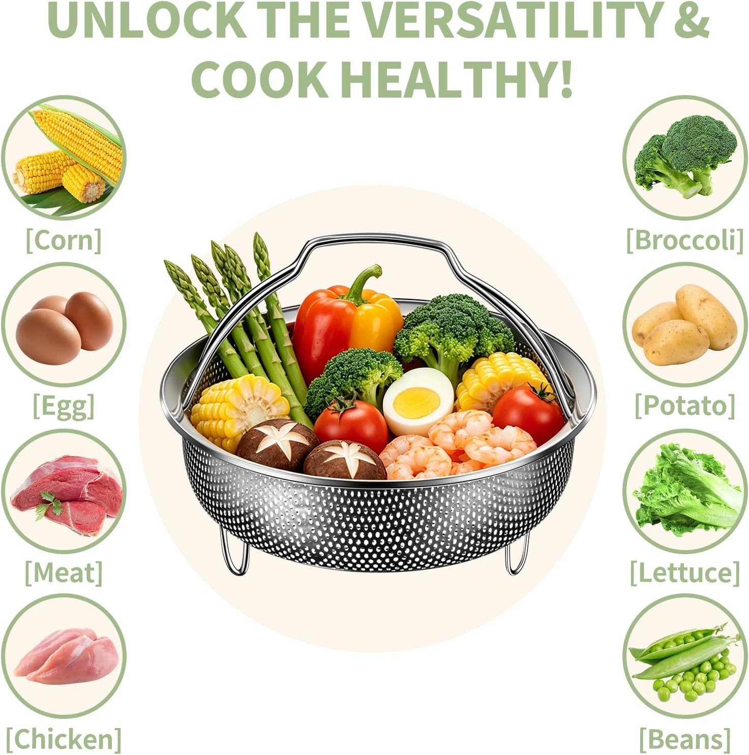 Stainless Steel Steamer Basket with Handle and Glove Diameter 8.66″, Steamer