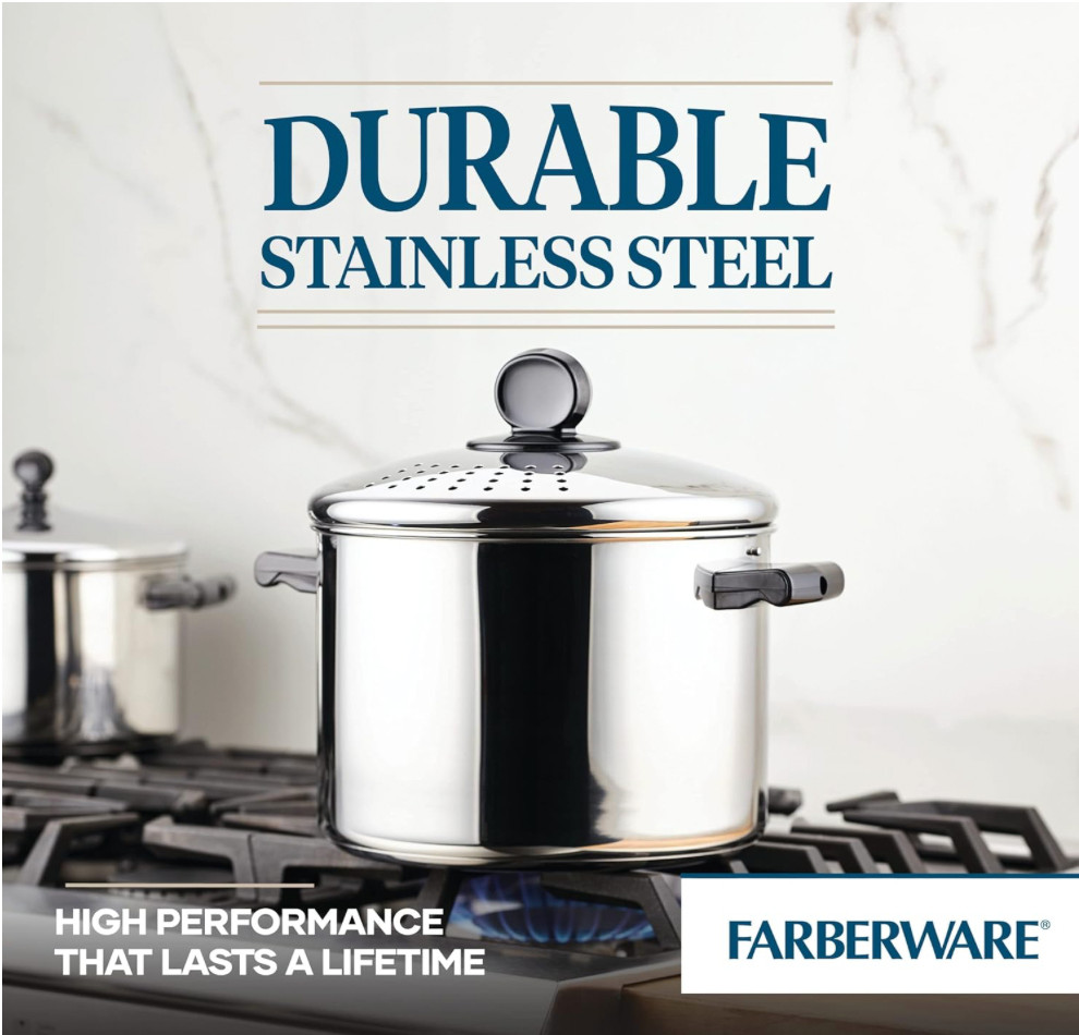 FARBERWARE Durable Stainless Steel 8 QT 7.6L STOCK POT Impact BONDED Even Heat
