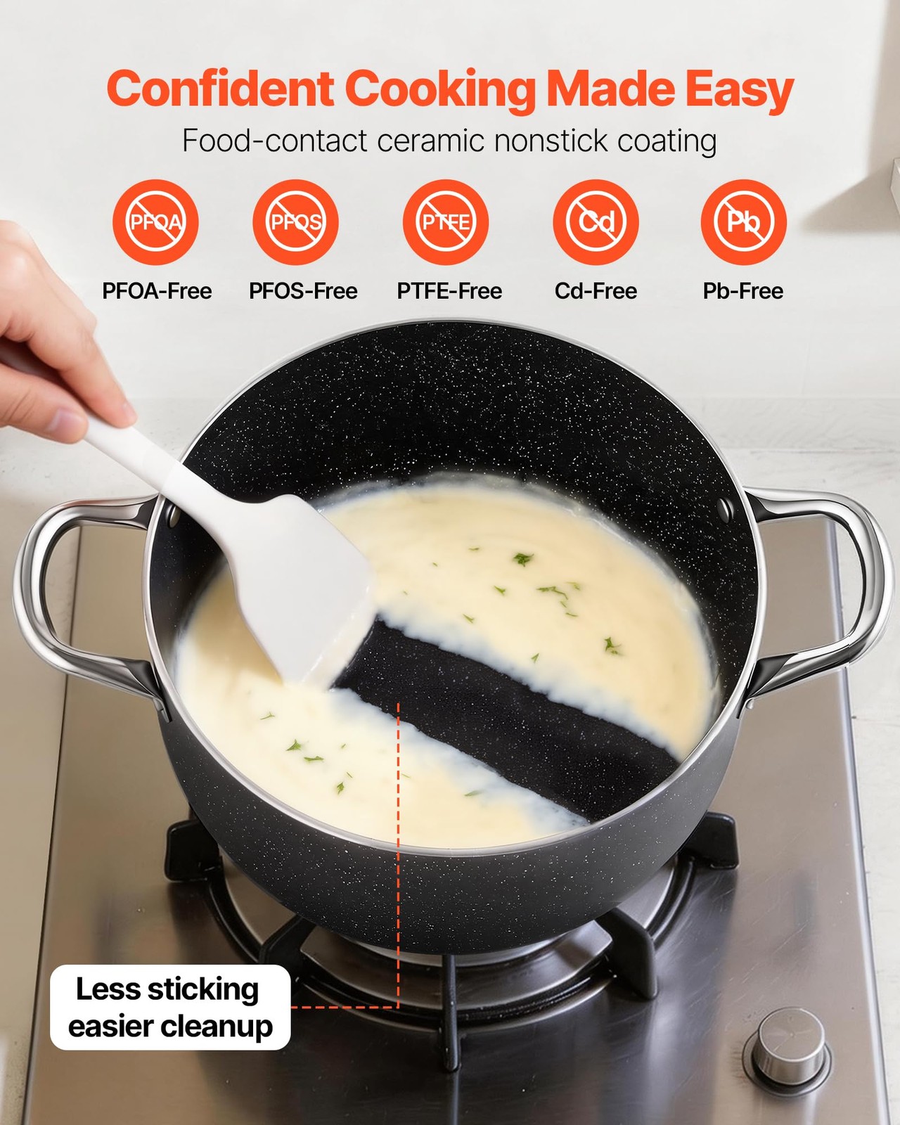 Vevor Aluminum Stock Pot 8-Quart Nonstick Ceramic Coated Pot Glass Lid