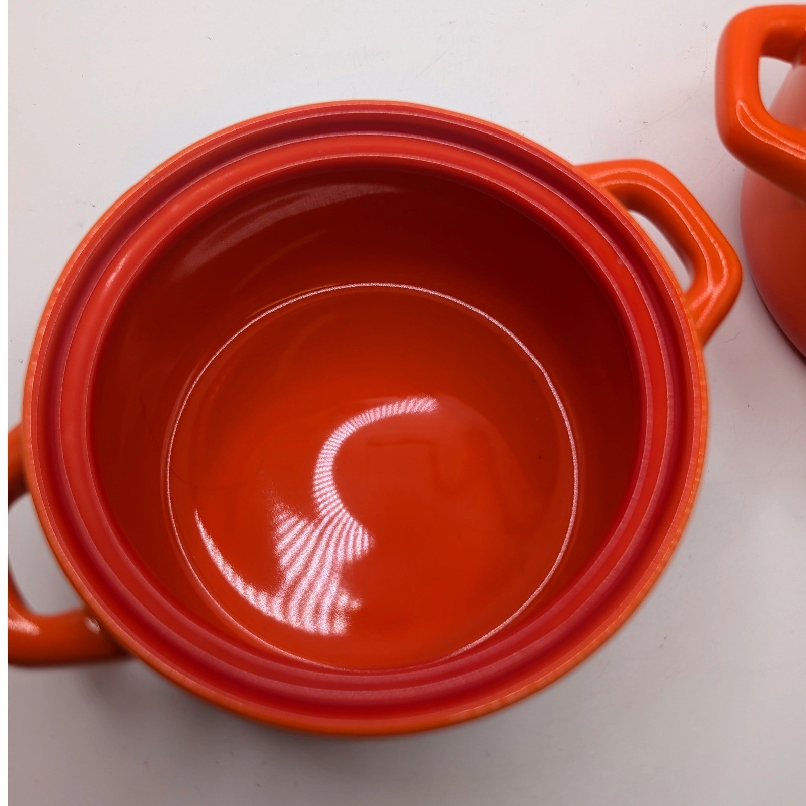 Set 2 Kiln by FOH Mini Cocotte Casserole Dishes Orange Ombre Flame Stoneware 4in