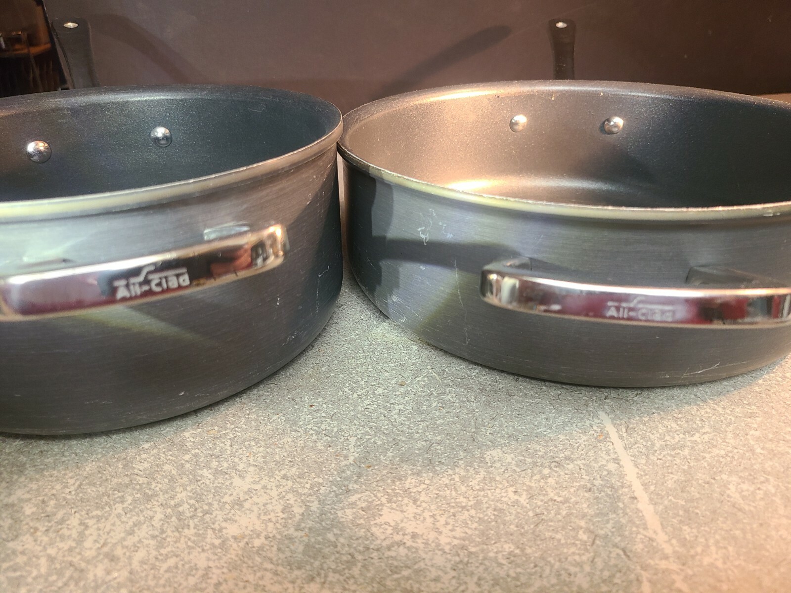 LOT 2 ALL CLAD Nonstick Bonded Aluminum Cookware 3 qt & 4 qt Sauce & Saute Pan