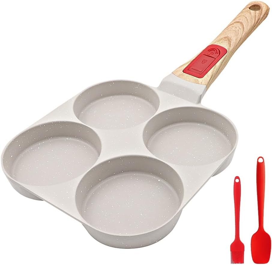 Egg Pan Induction, Non Stick 4 Cup Pancake Pan with Detachable Handle Burger Pan