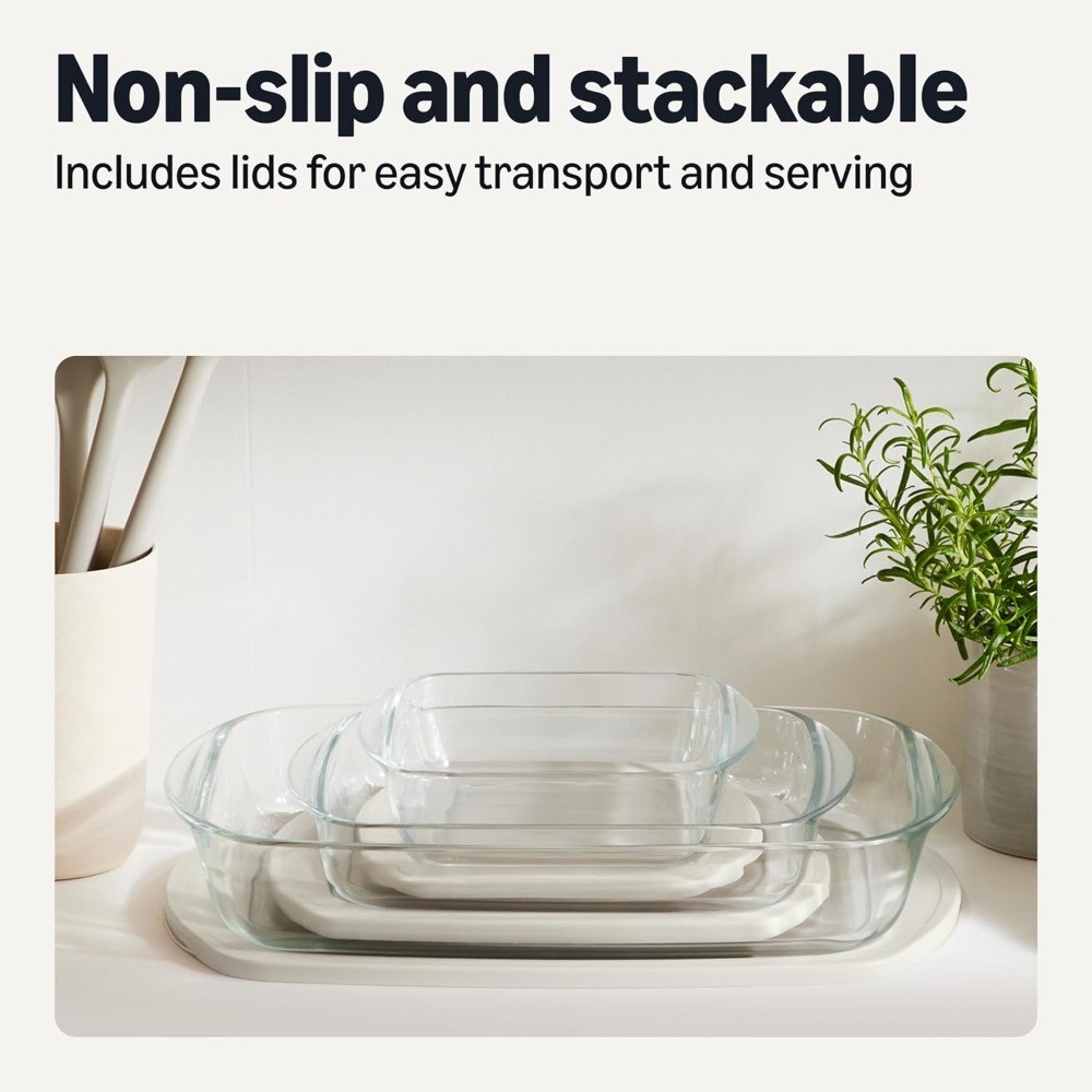 6-Piece Linen Gray Borosilicate Glass Bakeware BPA Free Lids Oven Safe 752°F