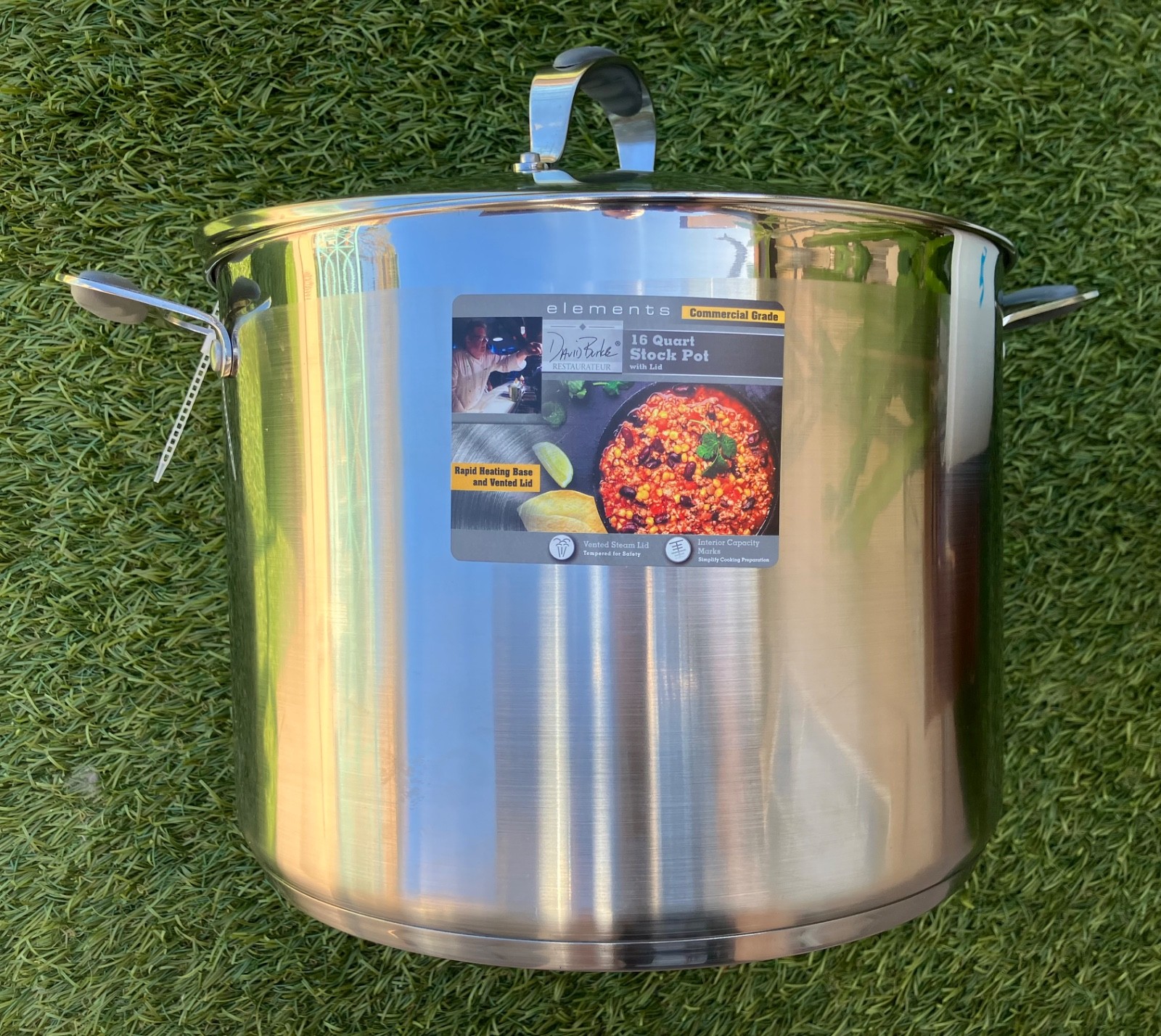 David Burke 16 Qt Elements Commercial Grade Heavy Stainless Steel Stock Pot New