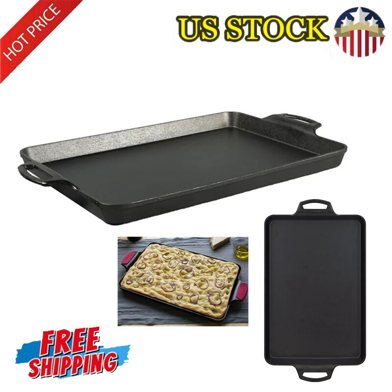 15.5 x 10.5 inch Seasoned Cast Iron Casserole Baking Pan Nonstick Roasting 2023