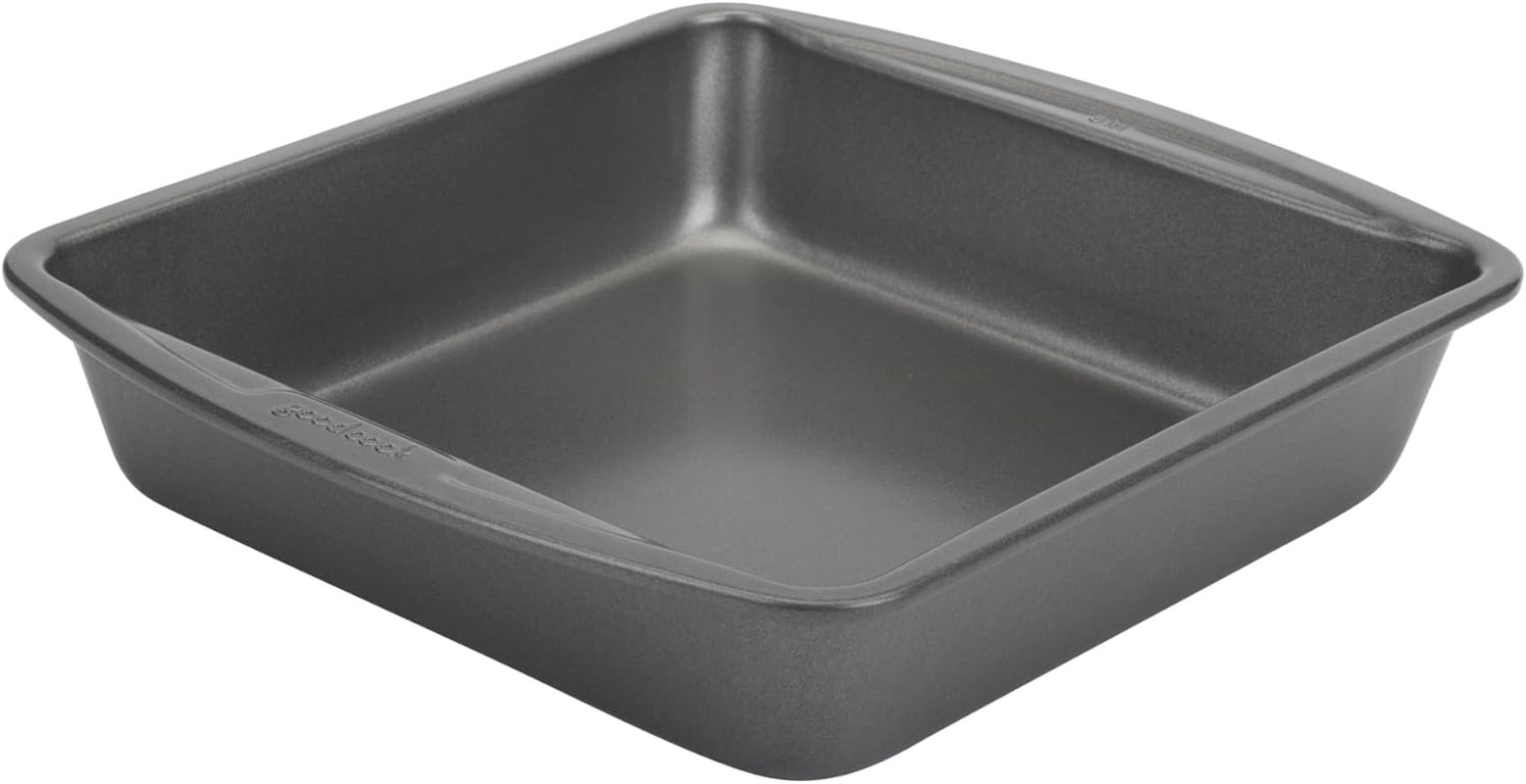 8X8 Baking Pan, Nonstick Square Cake Pan with Stainless Steel Core, Black Metal
