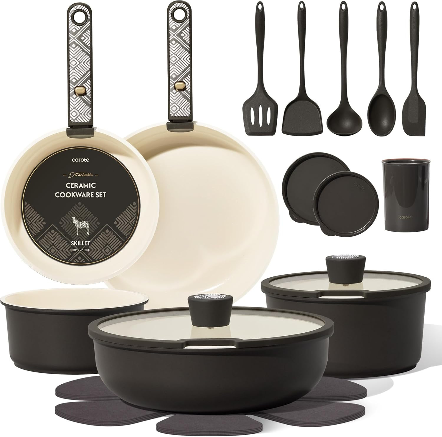 21-Piece Nonstick Ceramic Cookware Set, Zebra Print, Induction Safe