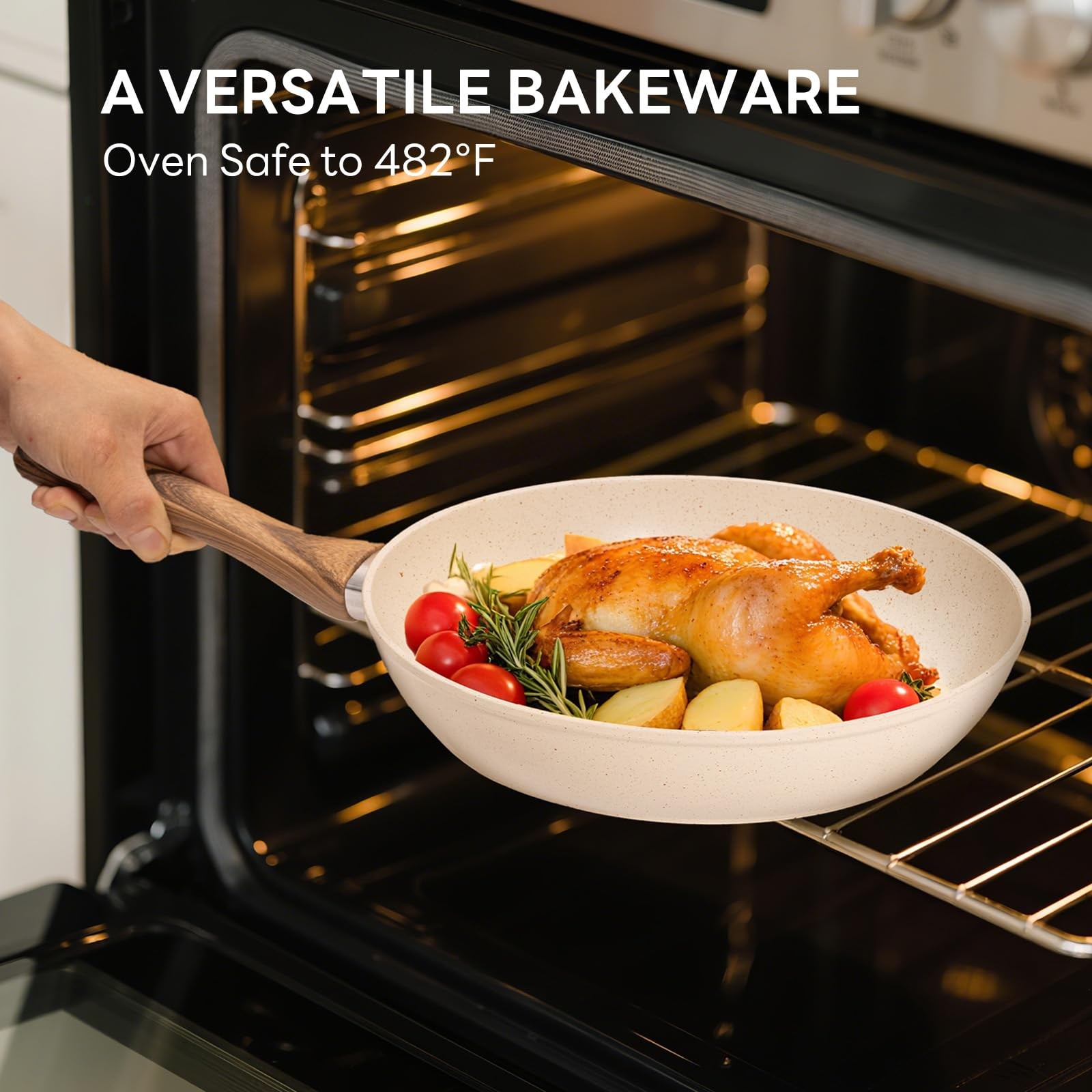 17 Pcs Nonstick Pots and Pans Set Stay-Cool Handle Induction Beige _ SALE OFF